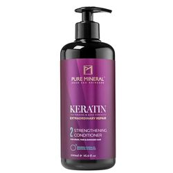 Pure Mineral - Après-Shampooing à la Kératine pour Cheveux Doux et Forts - Démêlant, Nourrissant, Anti-Frisottis - Sans sulfates, parabènes, petrolates - 500ml