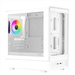 Noua Nexus PH100 - Caja para juegos MicroATX compacta, ventilador PWM ARGB, cristal templado de doble ventana, micro torre con USB 3.0 y TYPE-C, blanco