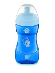 MAM Copo de aprendizagem, a partir de 12 meses, 330 ml, com rígido desportivo com válvula removível antiderrapante, fácil de segurar graças ao seu design antiderrapante e curvado, azul, pack de 1