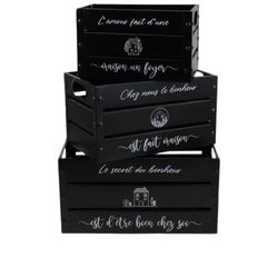 LOFT & METAAL" CAISSES METAAL NOIR DECORE X3 PM:28XH16CM MM:34XH18CM GM:40XH20CM