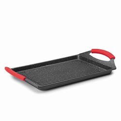Lacor 24134 - Piastra-grill alluminio fuso 34 x 26 eco-pietra, colore: nero, 45 x 27 x 6 cm