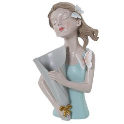 FIGURA RESINA TORSO CHICA C/JARRÓN, CAMISETA VERDE_16X12X31CM