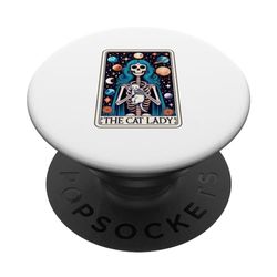 Cosmic Cat Lady Esqueleto Amante Planetas Espacio PopSockets PopGrip Intercambiable