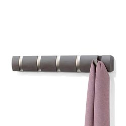 UMBRA FLIP® 5 - Patère de 5 crochets rétractables - Bois flotté marron mat et crochets métal nickel. Dim 50,80x7,60x2,50cm