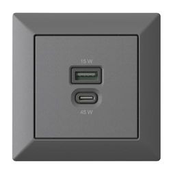 Stazione di ricarica USB da incasso, caricatore USB-C 45 watt + USB-A 15 watt, antracite