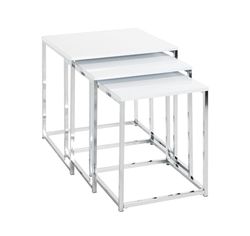 HAKU Möbel Conjunto de 3 mesas laterais cromadas, branco, MDF, metal - Dim. : AN 29/34/39 cm x L 36/39/42 cm x P 29/34/39 cm, estilo: Moderno