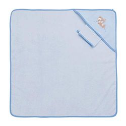 Nattou Toalla con capucha y Guante de baño del mapache Bob, 75 x 75 cm, Jim y Bob, Azul