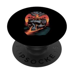 Cráneo Volcán Erupción Con Lava Y Atardecer Tropical PopSockets PopGrip Adhesivo