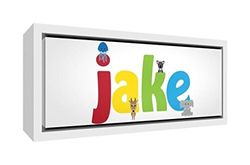 Feel Good Art Design schattig illustratief ingelijst op canvas, de solide witte houten surround (19 x 46 x 3 cm, klein, jake)