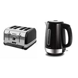 Morphy Richards Venture Black 4 Slice Toaster - Defrost Setting - High Lift Feature - 240131 & Equip Black Jug Kettle - 1.7L - Rapid Boil - Limescale Filter - 102783