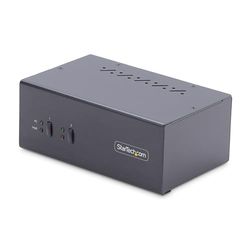 StarTech.com Switch KVM de 2 Puertos DisplayPort para 2 Monitores, Conmutador KVM 4K60Hz, Hub Ladrón 2x USB 5Gb, Hub 2x USB 2.0, Teclas de Acceso o Botones Selectores (P2DD46A2-KVM-SWITCH)