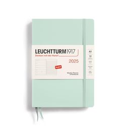 LEUCHTTURM1917 370741 weekkalender & notitieboek 2025, medium A5 hardcover - 12-maanden-planner, gelinieerd - mintgroen, Engels