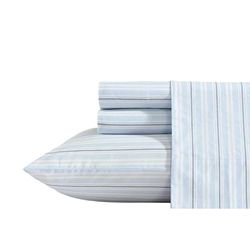 Nautica - Sábanas, Juego de Ropa de Cama de percal de algodón con Fundas de Almohada a Juego, nítido y Fresco, Bolsillo Profundo (Rayas Azul Campamento, Queen)