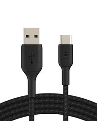 Belkin BoostCharge gevlochten USB-C-kabel, USB-C/USB-A kabel, USB Type-C-kabel, oplader kabel voor iPhone 15, Plus, Pro, Pro Max, Samsung Galaxy S24, Pixel, iPad, Nintendo Switch, meer, 2 m, zwart