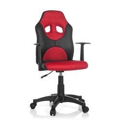 hjh OFFICE 670820 kinderdraaistoel KID Game AL, kunstleer, zwart/rood, kinderbureaustoel stoel met armleuning, in hoogte verstelbaar