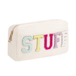 YogoRun Medium Pouch for Purse Glitter Chenille Stuff Pouch Women Nylon Pouch (M, Beige-Stuff)