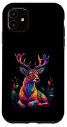 Colorful Deer Head with Rainbow Antlers Illustration Case for iPhone 11
