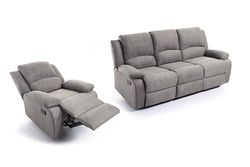 Loungitude - DETENTE - Canapé de Relaxation, Ensemble 3 +L1 Places - Manuel - Inclinaison réglable - en Microfibre - Gris