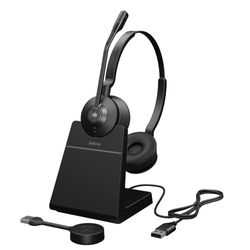 Jabra Engage 55 - Micro-casque stéréo sans fil avec adaptateur DECT USB-A Link 400, Microphone à réduction de bruit - Portée étendue et base de chargement - Certifié MS Teams - Noir