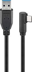Goobay 66503 USB 3.0 till USB C-kabel 2 m/15 W mobiltelefonkabel/90 graders USB C vinkelkontakt/laddningskabel 5 Gbits SuperSpeed/USB typ C mobiltelefon Samsung Sony/svart/2 meter