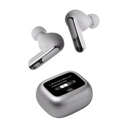 JBL Live Beam 3 Cuffie Wireless Bluetooth, 48 Ore di Autonomia, con Cancellazione Adattiva del Rumore, High-Resolution, Impermeabili e Antipolvere IP55, Inserti Auricolari, Argento