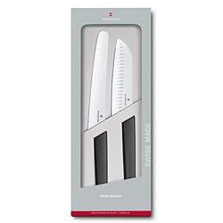Victorinox, Swiss Modern, Profi Koch-Set, 2-teilig, mit Brotmesser und Santokumesser, Extra Scharfe Klinge, Rostfreier Stahl, Robuster Kunststoffgriff, schwarz