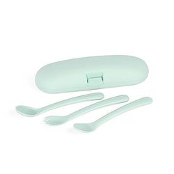Miniland Picneat Dolce Mint. Set couverts anatomique et évolutive pour bébé avec housse de protection.