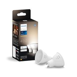 Philips Hue White, Faretto LED Smart GU10, Luce Bianca, 400lm, Compatibile con Bluetooth, controllo vocale con Alexa, Apple Home e Google Assistant, pack da 2