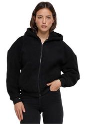 Urban Classics Oversized Sherpa Zip Hoody met capuchon voor dames, zwart, 3XL