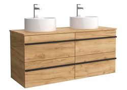 Salgar Mueble de baño Born 120 cm 100% montado de fábrica Acabado Roble suspendido 4 cajones Cierre amortiguado Apertura Tirador Perfil Lavabo sobre encimera Marca, 97970