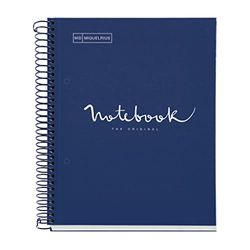 Miquelrius - Anteckningsbok A5 Notebook Emotions, 120 Sidor 90 g/m², Rutnät anteckningsbok 5 mm, 5 Färgade ränder, Mikroperforerad spiralbindning, Extra styvt omslag, 2-hålsstansad, Marinblå