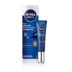 NIVEA MEN Hyaluron Contorno de Ojos Antiedad con Ácido Hialurónico (1 x 15 ml), crema antiarrugas que reafirma la piel, crema de hombre para una piel de aspecto más joven