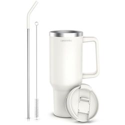 Arendo Double Walled Thermal Water Bottle - 1200 ml - Vacuum Housing Stainless Steel - Coffee Mug Leak-Proof - Airtight Seal - with Straw - for Hot and Cold Drinks