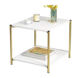 Romimex Sidobord vit guld metall trä MDF 40 x 43 x 40 cm