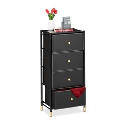 Relaxdays Chest, HxWxD: 98.5 x 46 x 30 cm, 4, MDF & Steel, Cabinet, Drawer Dresser, Black/Gold