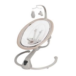 Maxi-Cosi Cassia Elektrische babyswing, 0-6 maanden, max. 9 kg, Babywipstoel, 12 melodieën, 360° draaibaar zitje, automatische bewegingsdetectie, 5 snelheden, 2 ligstanden, Classic Beige