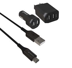 GREENE KIT FAST CHARGE VOITURE + SECTEUR + CABLE MICRO USB NOIR 1M30