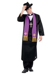 Smiffys The Exorciste, déguisement du prêtre Father Merrin, Robe avec col intégré, étole, collier croix et chapeau