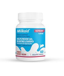 Milkaid Lactase Enzyme Chewable Tablets for Lactose Intolerance Relief | Prevents Gas, Bloating & Diarrhoea | Fast Acting Dairy Digestive Supplement | Gluten Free & Vegan | 60 tablets