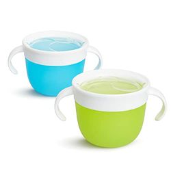 Munchkin 2 peças Snack Catchers| Toddler Snack Box & Baby Weaning Pot | Snack Holder & Food Storage Containers| BPA Free Toddler Snack Pot Tub para crianças, sem espinha - azul/gatilho reen