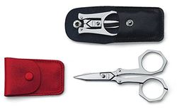 Victorinox Ciseaux de Poche, Repliables, dans un Étui en Cuir, Longueur Totale de 10 Cm, Gris