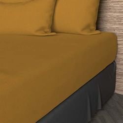 Soleil d'ocre, Drap Housse, Coton 57 Fils, Moutarde, 140x200 cm