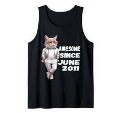 Impresionante desde junio de 2011 cumpliendo 13 cumpleaños Funny Cat Camiseta sin Mangas