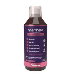 Manhaé - Draineur Expert - Draineur, Détox, Perte de Poids - Guarana, Baie de Goji, Grenade, Bardane, Queue de Cerise - 500ml - 10 jours - Saveur Cassis - Fabriqué en France - Vitavea