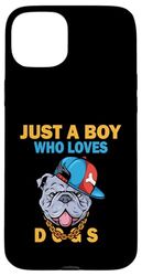 Carino Just A Boy Who Loves Dogs Animali uomini e ragazzi Custodia per iPhone 15 Plus