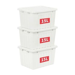 Cetomo 15L*3 Boîtes de Rangement avec Couvercles, Boîte de Rangement en Plastique avec Fermetures à Clipser, Empilable, Encastrable, pour Placard de Bureau à Domicile, Blanc, 15L, Lot de 3