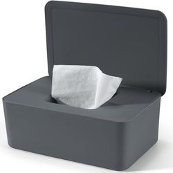 Doos voor vochtige doekjes, grijze opbergdoos, box voor vochtig toiletpapier, vochtige doekjesbox met deksel houdt de doeken, vochtige papieren doos voor thuis en op kantoor