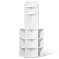 VEVOR 64 inch hoge hoek opbergkast, 6 lagen houten opbergkast met USB-poorten en stopcontacten en verstelbare planken, vrijstaande hoekkast voor woonkamer, keuken, wasruimte, wit