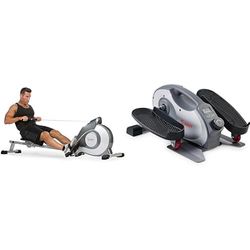 Sunny Health & Fitness Magnetic Rowing Machine, Extra Long Slide Rail, 8 Levels Resistance + Smart Portable Fully Assembled Magnetic Under Desk Elliptical Peddler, Pedal Exerciser