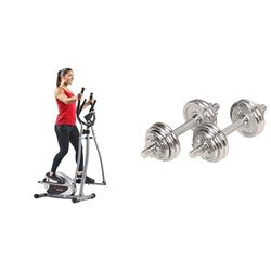 Sunny Health & Fitness Legacy Stepping Elliptical Machine, Ultra- Quiet Magnetic Belt Drive + Adjustable 15 KG Dumbbell Set with Carry Case, Space Saver, Secure Quick-Lock